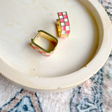 Gold-filled Checked Hoops- Pink