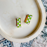 Gold-filled Checked Hoops- Lime