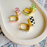 Gold-filled Checked Hoops- Pink