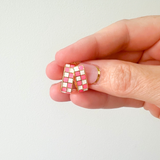 Gold-filled Checked Hoops- Pink