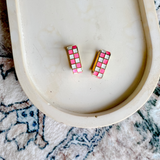 Gold-filled Checked Hoops- Pink