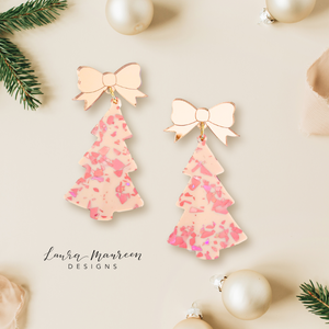 Holiday Bow Tree Earrings- Rose Gold