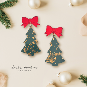 Holiday Bow Tree Earrings- Red