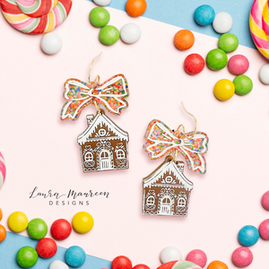 Holiday Gingerbread House Bow Earrings