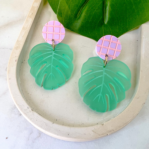 Endless Summer Monstera Earrings- Lavender