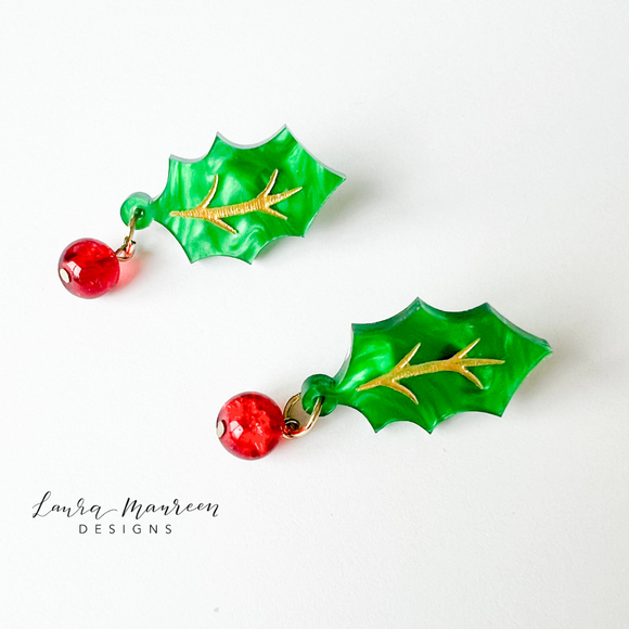 Holiday Holly Leaf Earrings