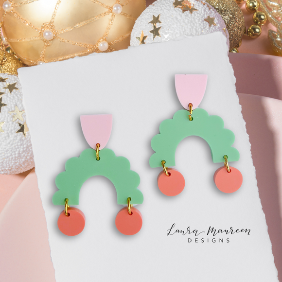 Holiday Deck the Halls Arch Earrings- Pink