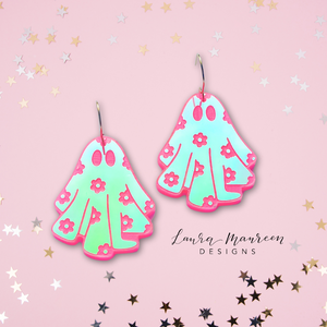 Halloween Pink Floral Ghost Earrings