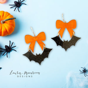 Halloween Bow Bat Earrings- Orange