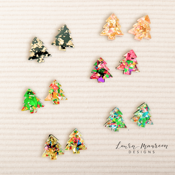 Holiday Stud Earrings- Glitter Party Trees