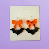 Halloween Bow Bat Earrings- Orange