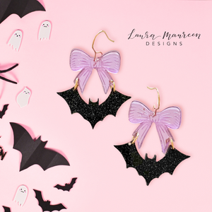 Halloween Bow Bat Earrings- Purple