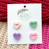 Valentine's- Mix & Match Affirmations Candy Heart Studs