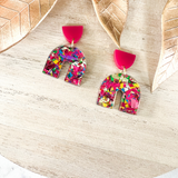 Glitter Party Claire Earrings- Magenta